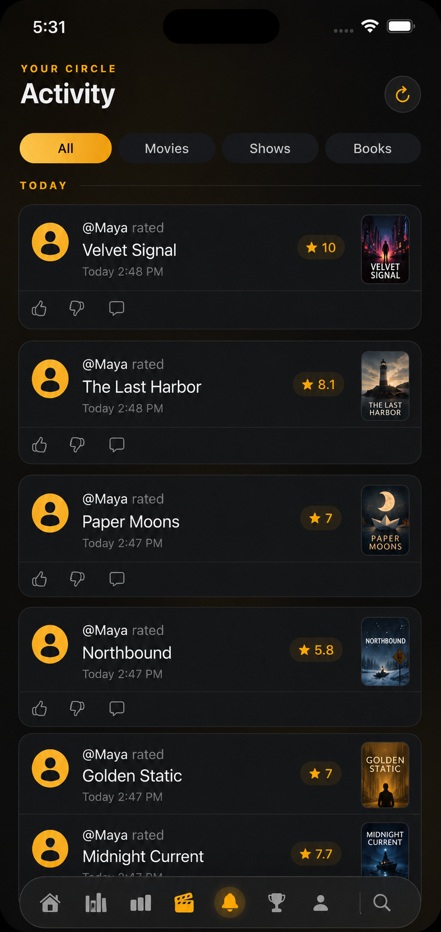 The Ledger friends activity feed
