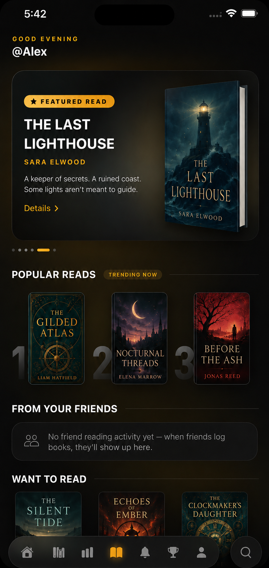 The Ledger books home screen