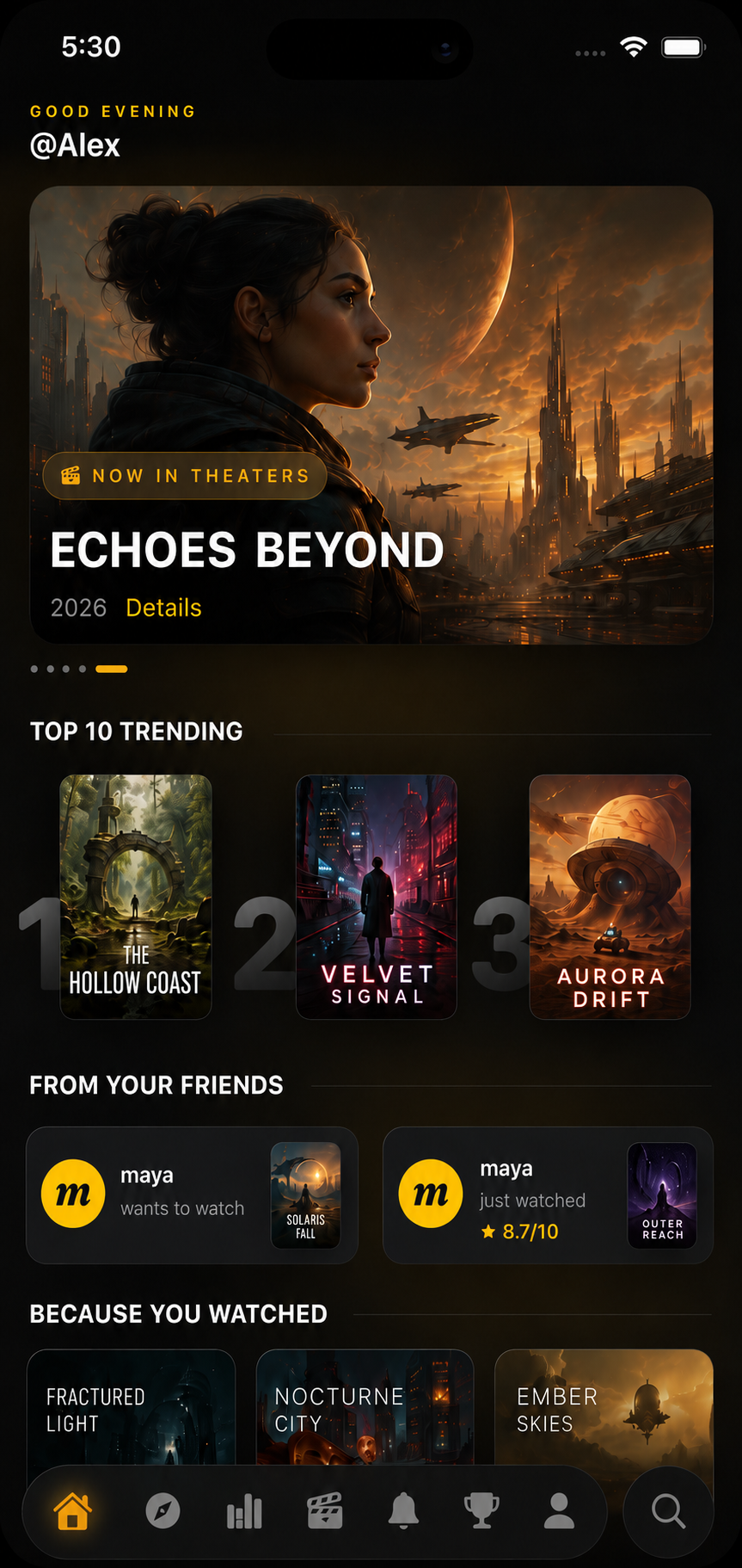 The Ledger home screen with trending and friends