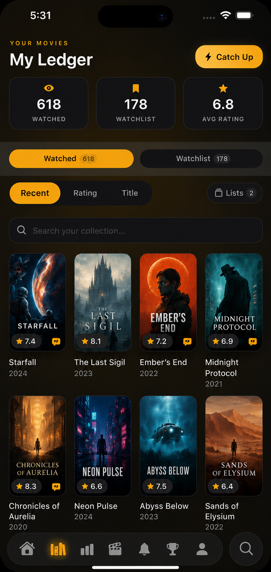 My Ledger, a grid of rated films